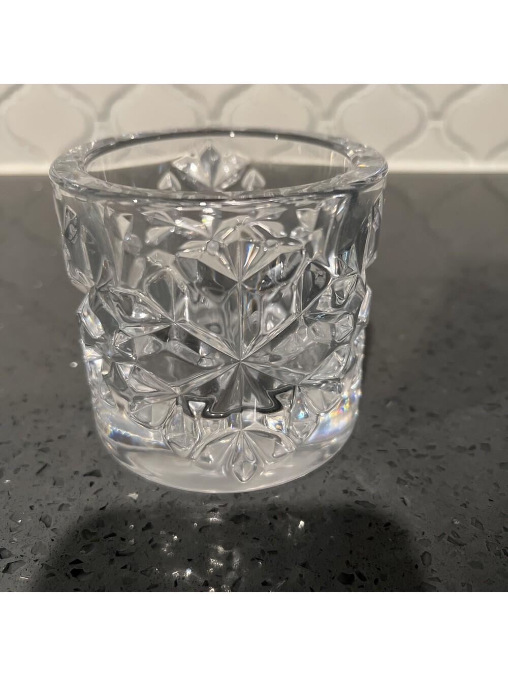 Tiffany & Co Clear Crystal Rock Cut Snowflake Pattern Votive Candle Holder VTG